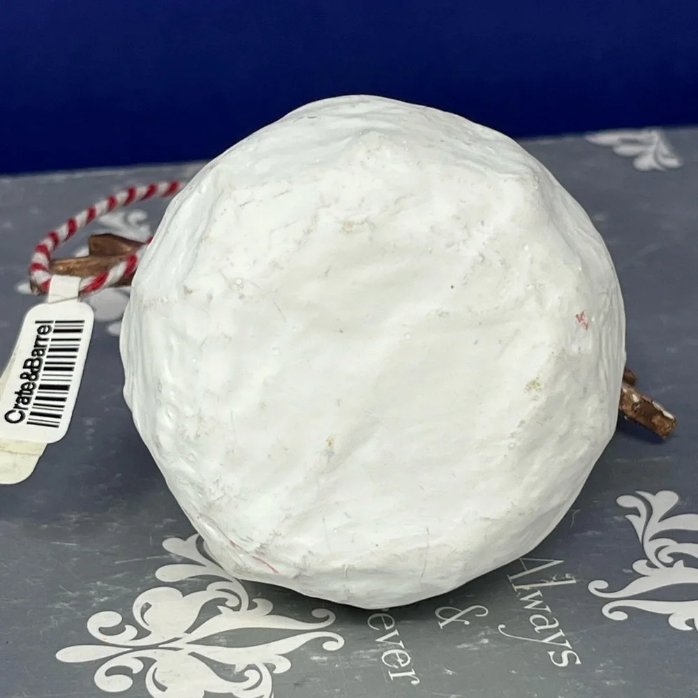 Crate & Barrel Paper machete Snowman ornament w/ tag